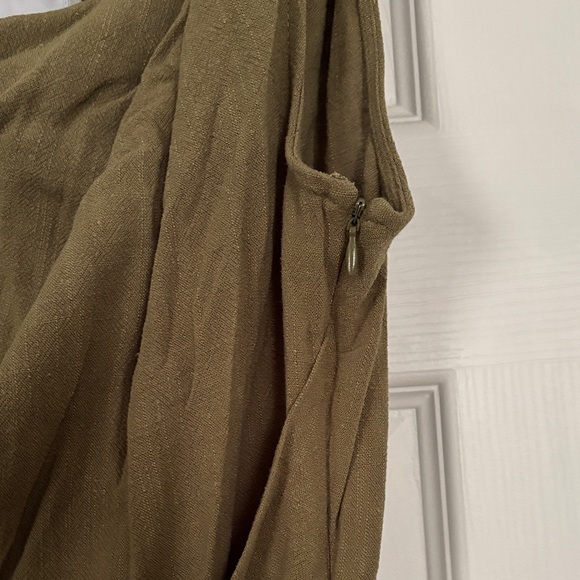 Olive Green One-Shoulder Linen Blend Midi Dress - Picture 5 of 6